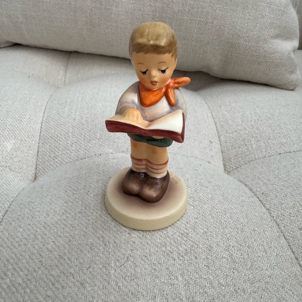 Charming Boy Figurine with Book - Cream and Brown